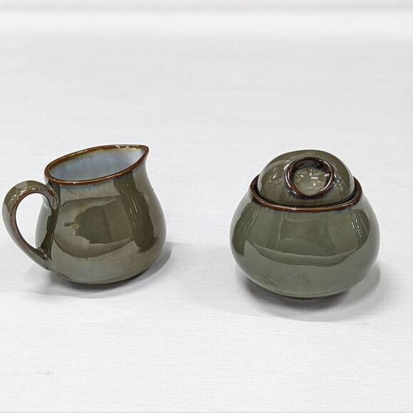 Vintage Sango Avocado Green Ceramic Coffee Sugar and Cream Dish Set - Picture 7 of 8